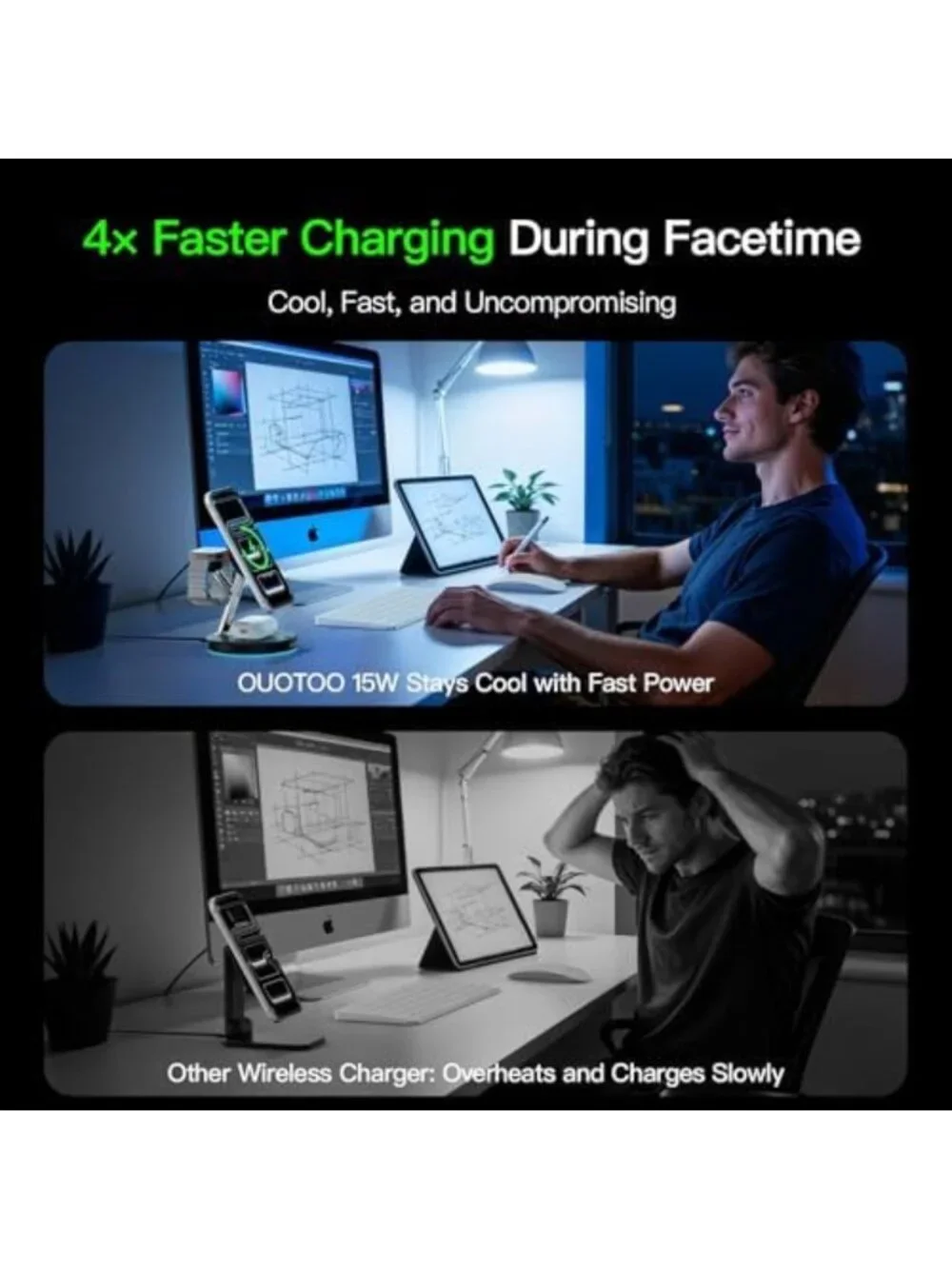3-in-1 Wireless Charging Stand for iPhone, Apple Watch & AirPods - Mag-Safe